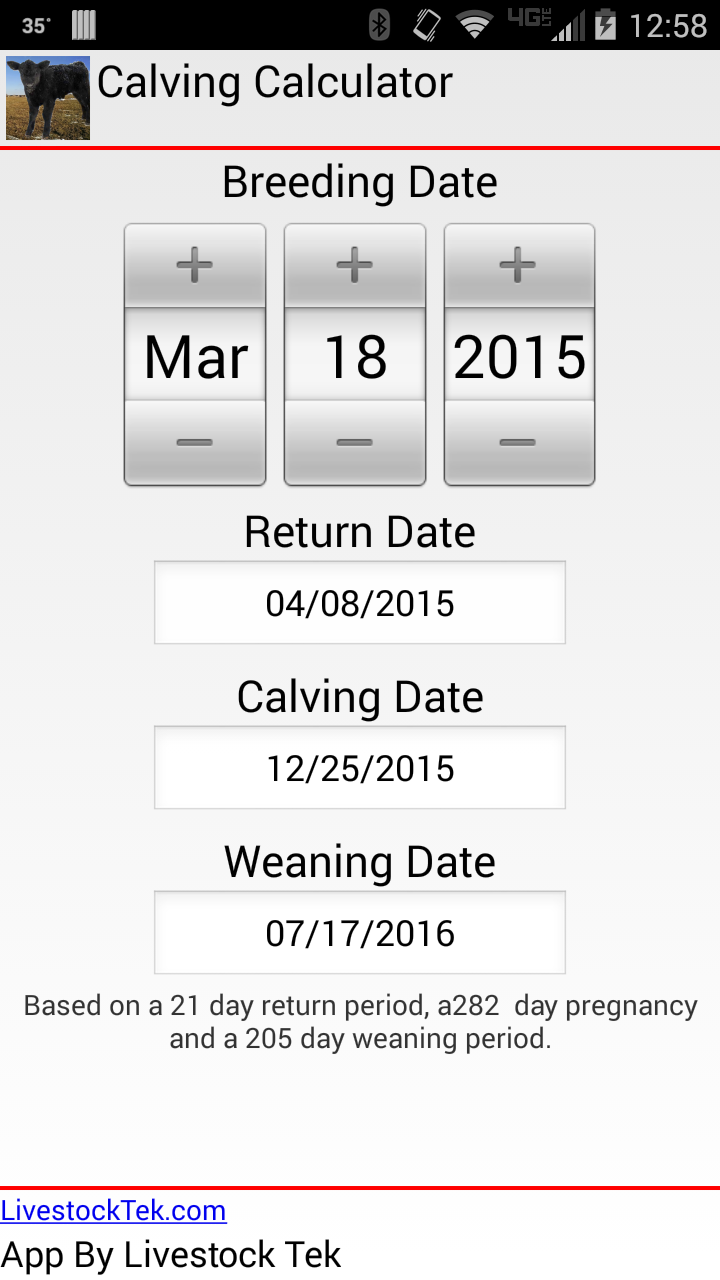 Calving Calculator screenshot