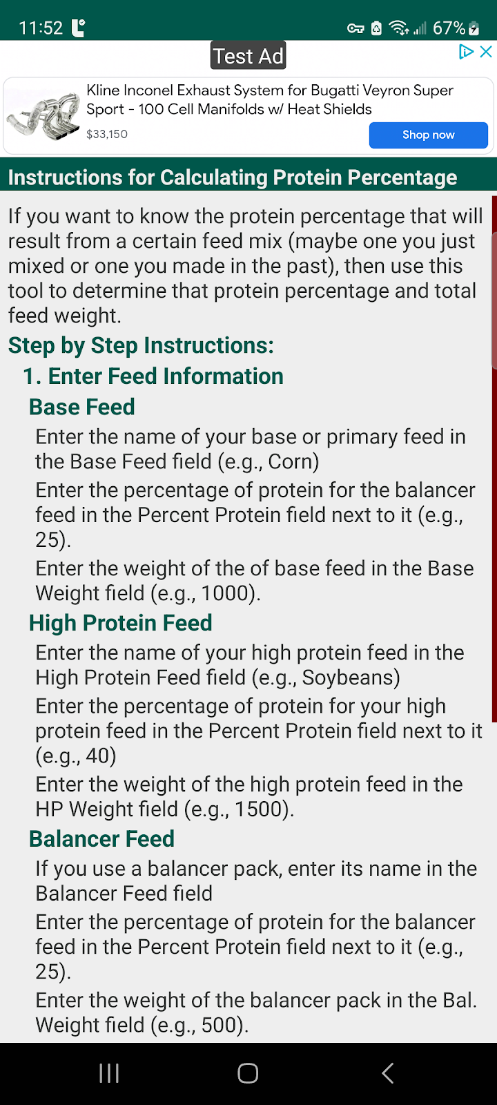 Farm Feed Protein Calculator screenshot