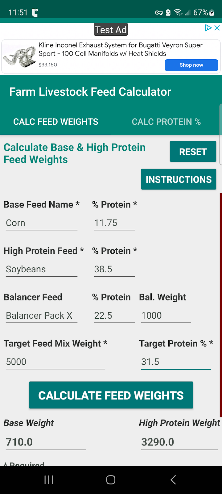 Farm Feed Protein Calculator screenshot