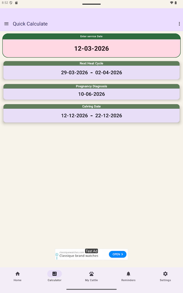 Cattle Gestation Calculator screenshot