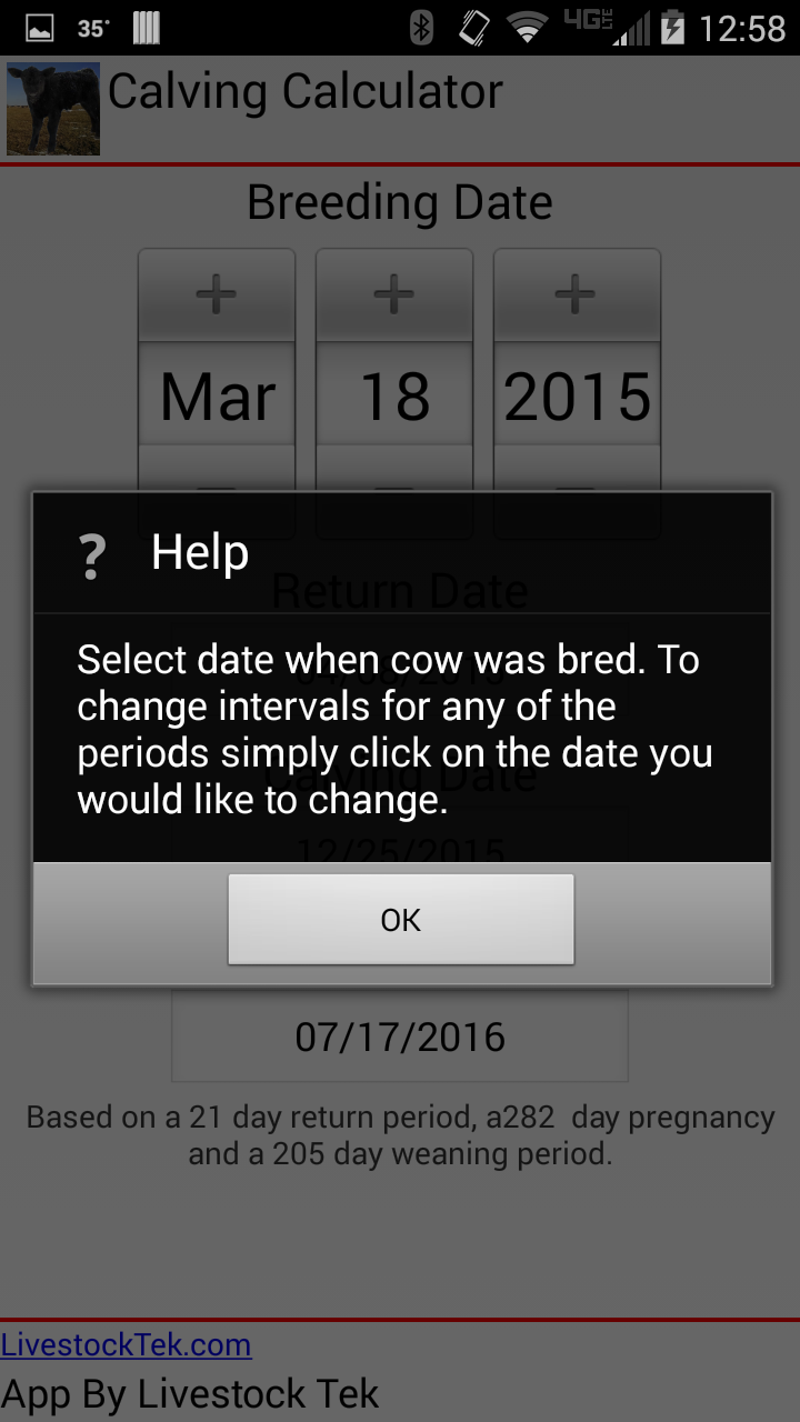 Calving Calculator screenshot