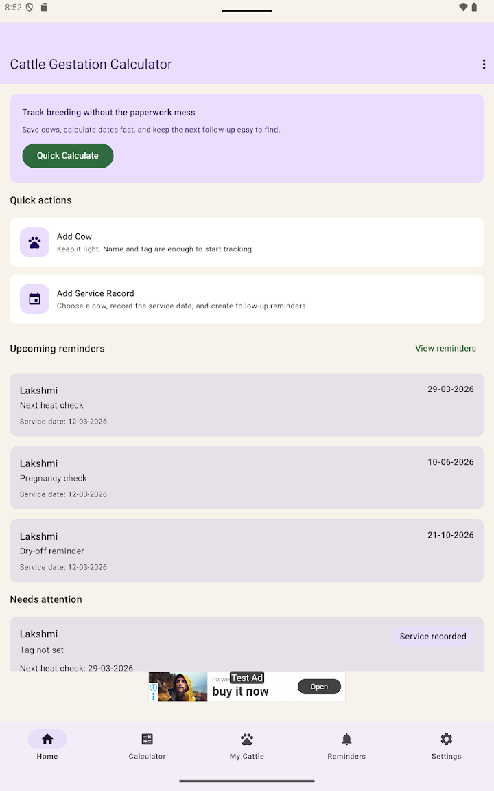 Cattle Gestation Calculator screenshot