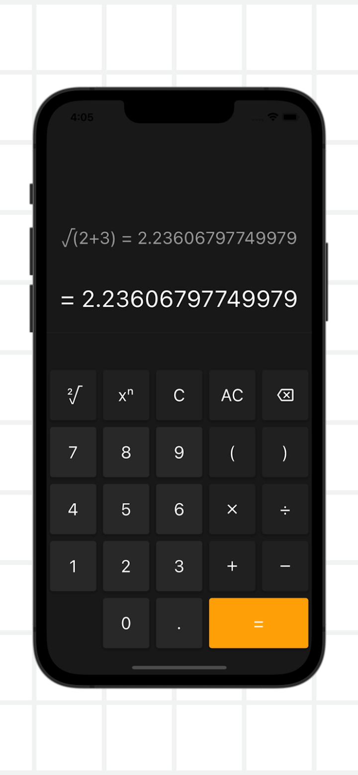 Simple square root calculator screenshot