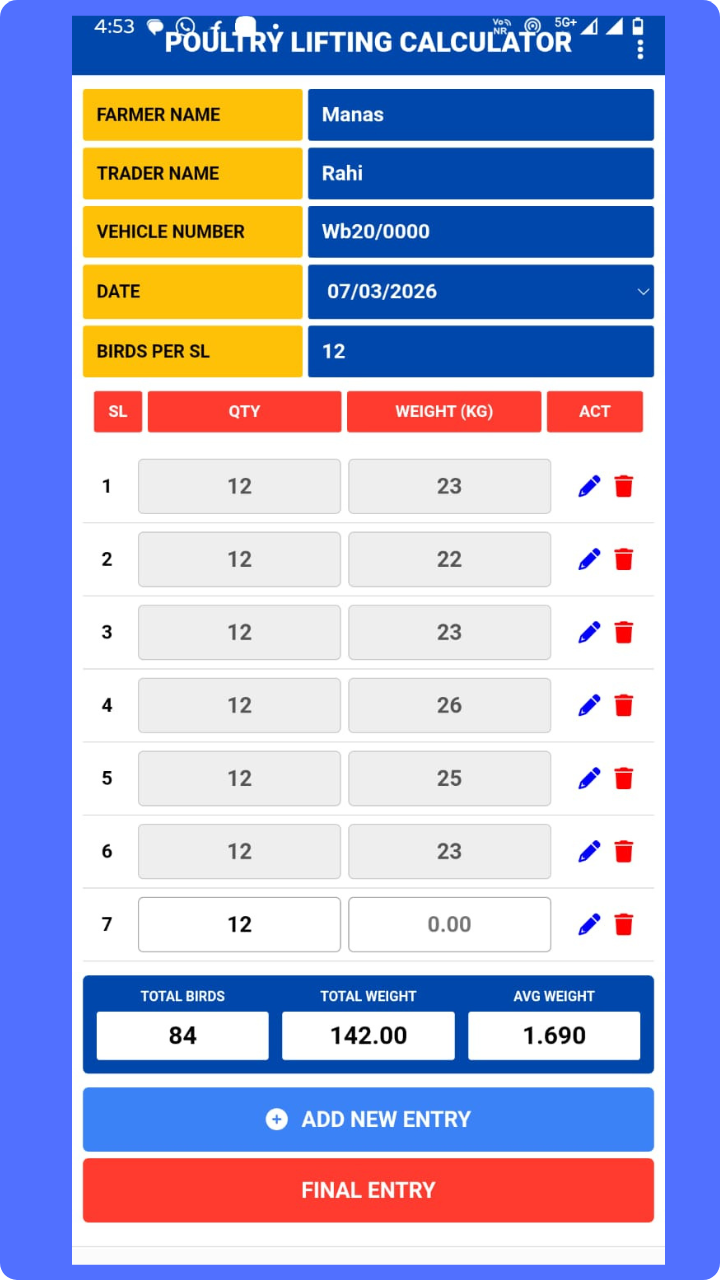 Poultry Lifting Calculator screenshot