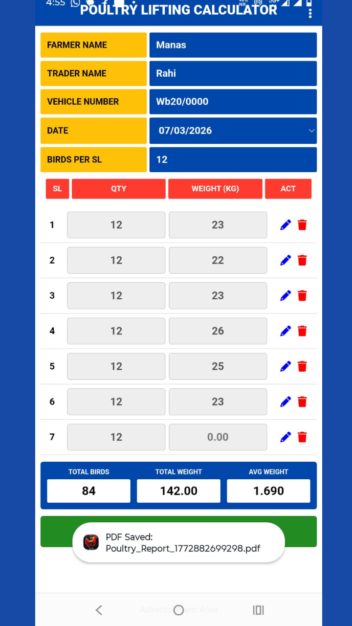 Poultry Lifting Calculator screenshot